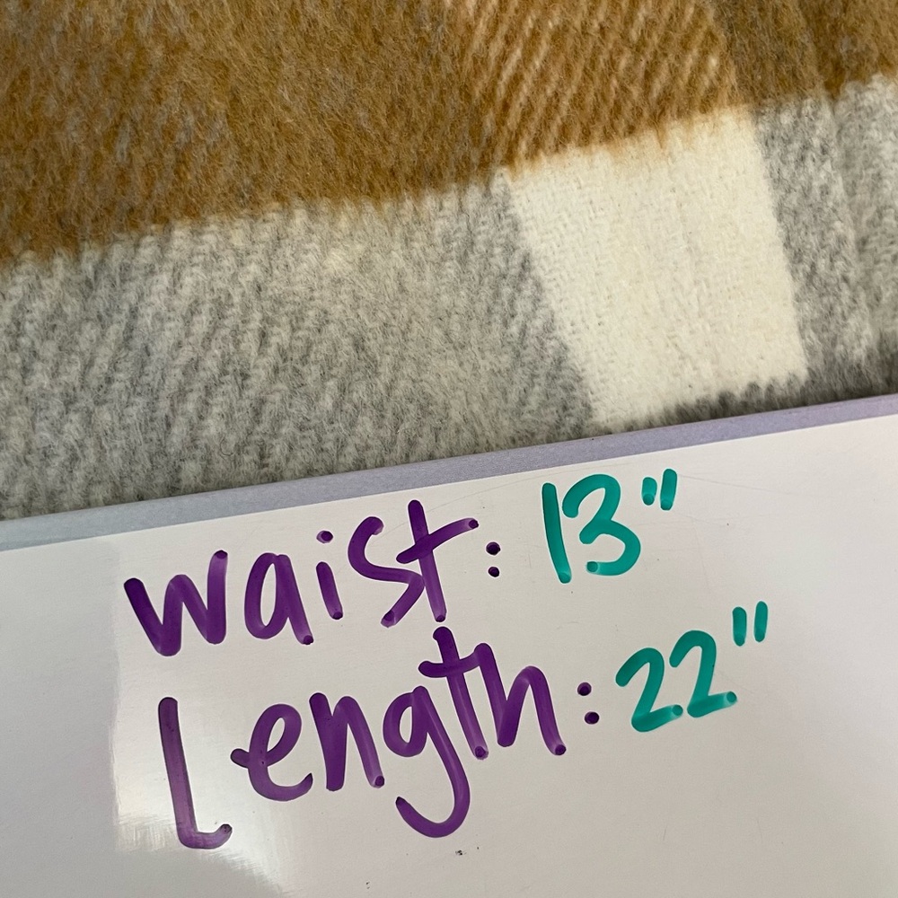 Brown/Gray/Cream Plaid Wool Blend Snap Down A line Mini Skirt size M - Picture 7 of 7